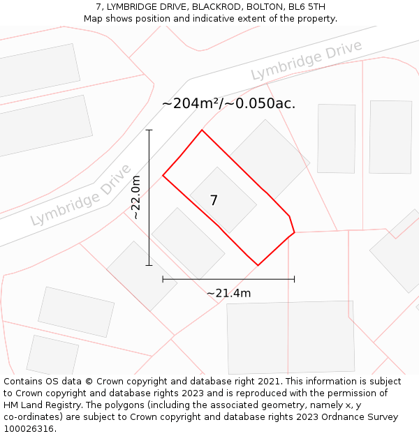 7, LYMBRIDGE DRIVE, BLACKROD, BOLTON, BL6 5TH: Plot and title map