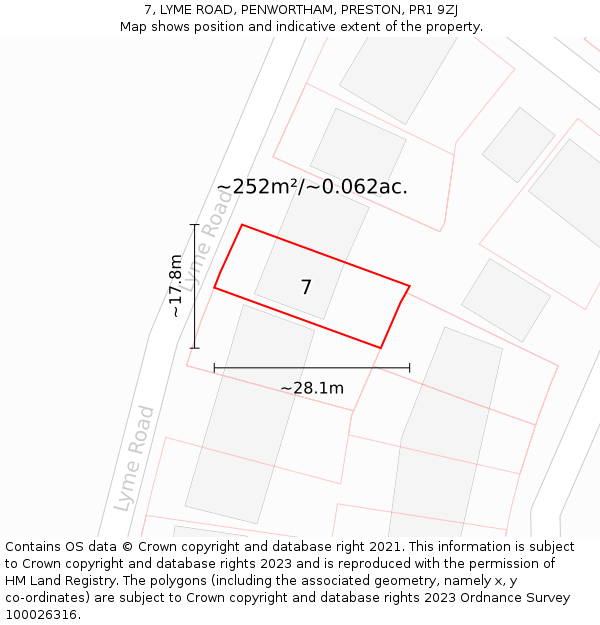 7, LYME ROAD, PENWORTHAM, PRESTON, PR1 9ZJ: Plot and title map