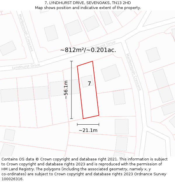 7, LYNDHURST DRIVE, SEVENOAKS, TN13 2HD: Plot and title map