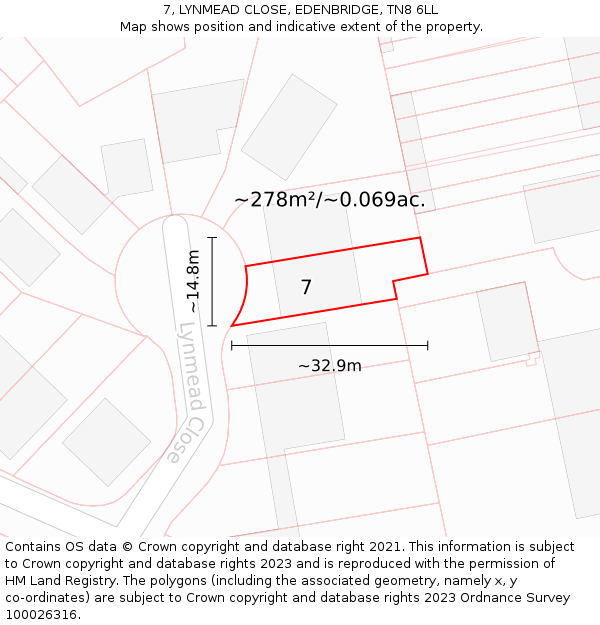 7, LYNMEAD CLOSE, EDENBRIDGE, TN8 6LL: Plot and title map