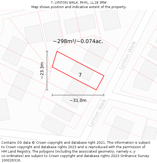 7, LYNTON WALK, RHYL, LL18 3RW: Plot and title map