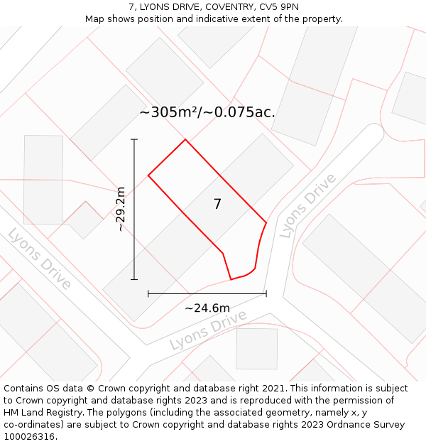 7, LYONS DRIVE, COVENTRY, CV5 9PN: Plot and title map