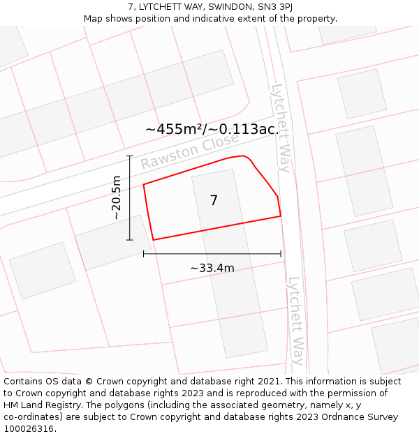 7, LYTCHETT WAY, SWINDON, SN3 3PJ: Plot and title map