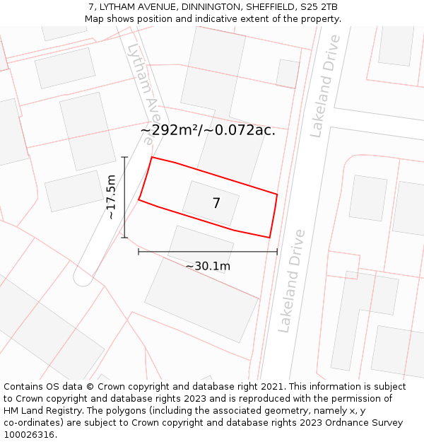 7, LYTHAM AVENUE, DINNINGTON, SHEFFIELD, S25 2TB: Plot and title map