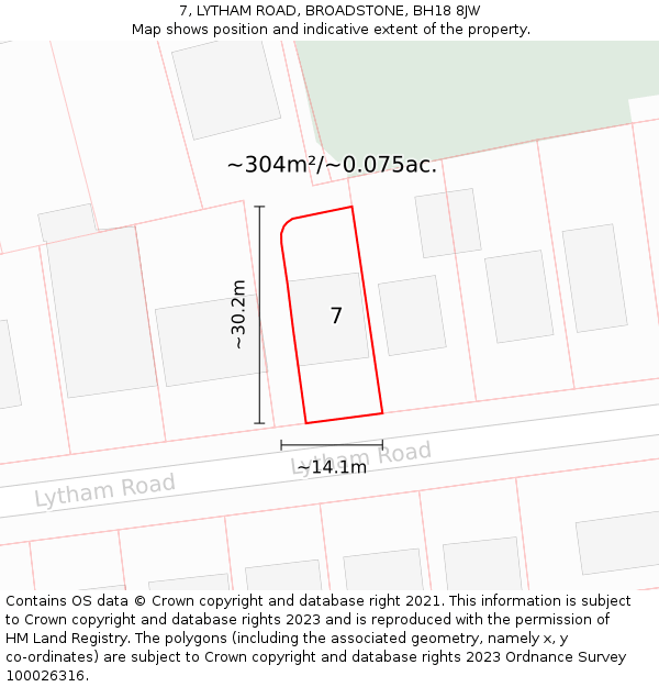 7, LYTHAM ROAD, BROADSTONE, BH18 8JW: Plot and title map