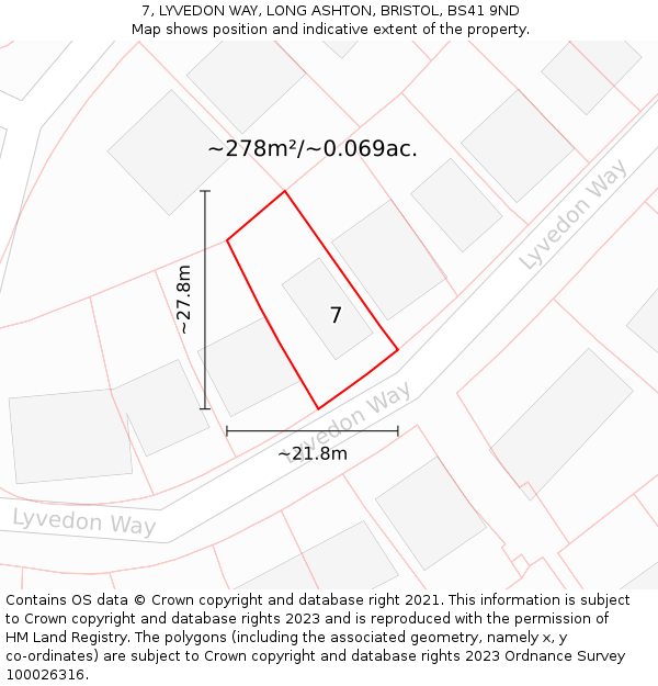 7, LYVEDON WAY, LONG ASHTON, BRISTOL, BS41 9ND: Plot and title map