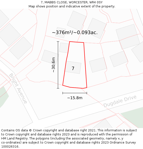 7, MABBS CLOSE, WORCESTER, WR4 0SY: Plot and title map