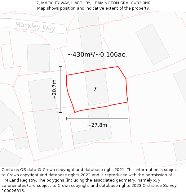 7, MACKLEY WAY, HARBURY, LEAMINGTON SPA, CV33 9NP: Plot and title map