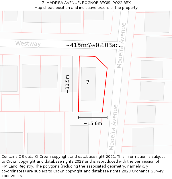 7, MADEIRA AVENUE, BOGNOR REGIS, PO22 8BX: Plot and title map