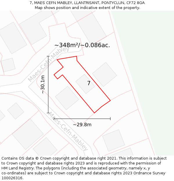 7, MAES CEFN MABLEY, LLANTRISANT, PONTYCLUN, CF72 8GA: Plot and title map