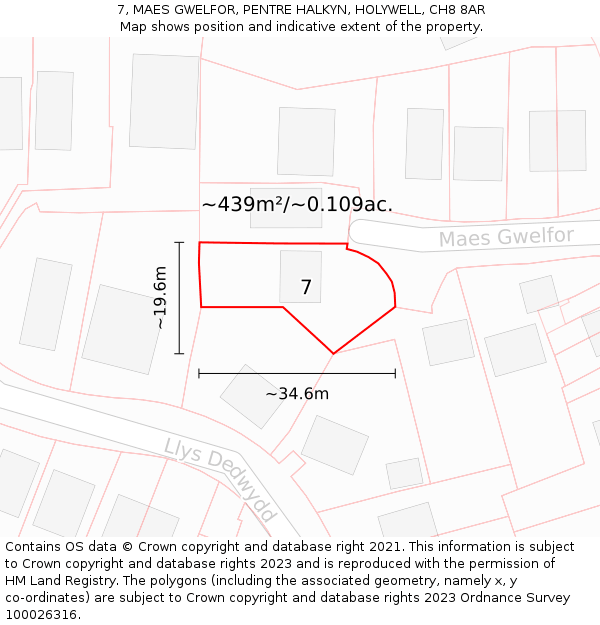 7, MAES GWELFOR, PENTRE HALKYN, HOLYWELL, CH8 8AR: Plot and title map