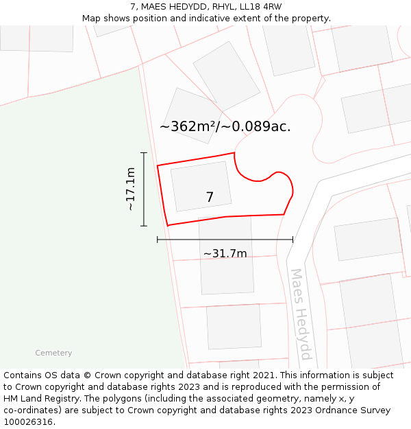 7, MAES HEDYDD, RHYL, LL18 4RW: Plot and title map