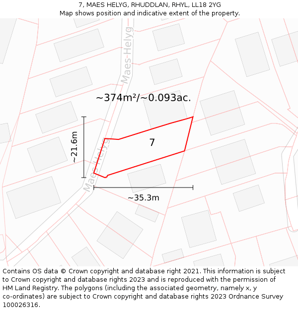 7, MAES HELYG, RHUDDLAN, RHYL, LL18 2YG: Plot and title map