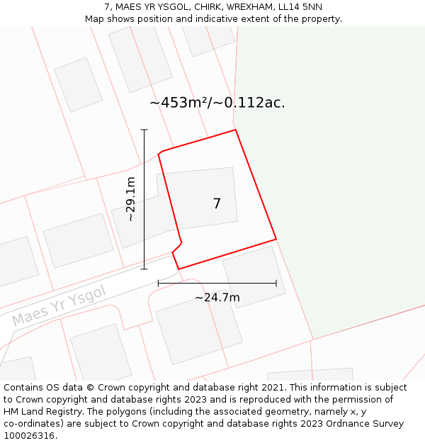 7, MAES YR YSGOL, CHIRK, WREXHAM, LL14 5NN: Plot and title map