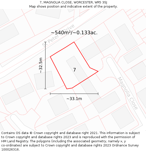 7, MAGNOLIA CLOSE, WORCESTER, WR5 3SJ: Plot and title map