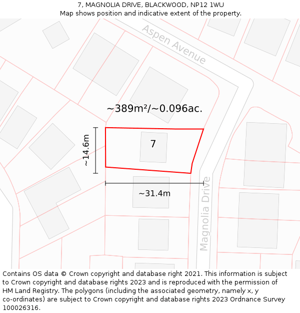 7, MAGNOLIA DRIVE, BLACKWOOD, NP12 1WU: Plot and title map