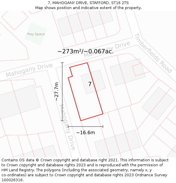 7, MAHOGANY DRIVE, STAFFORD, ST16 2TS: Plot and title map