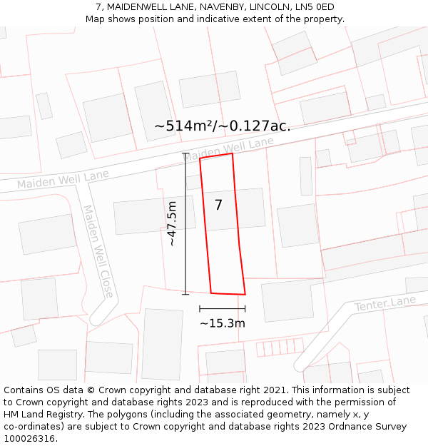 7, MAIDENWELL LANE, NAVENBY, LINCOLN, LN5 0ED: Plot and title map