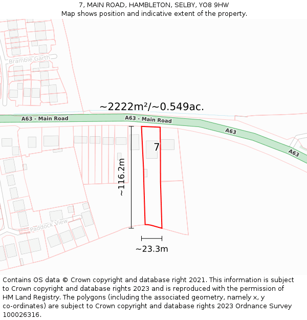 7, MAIN ROAD, HAMBLETON, SELBY, YO8 9HW: Plot and title map