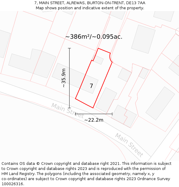 7, MAIN STREET, ALREWAS, BURTON-ON-TRENT, DE13 7AA: Plot and title map