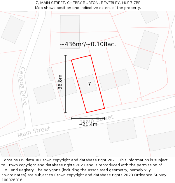 7, MAIN STREET, CHERRY BURTON, BEVERLEY, HU17 7RF: Plot and title map