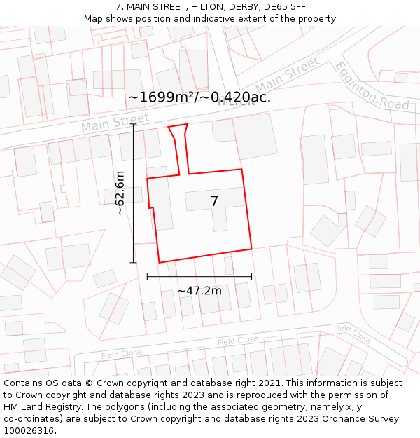 7, MAIN STREET, HILTON, DERBY, DE65 5FF: Plot and title map