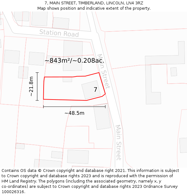 7, MAIN STREET, TIMBERLAND, LINCOLN, LN4 3RZ: Plot and title map