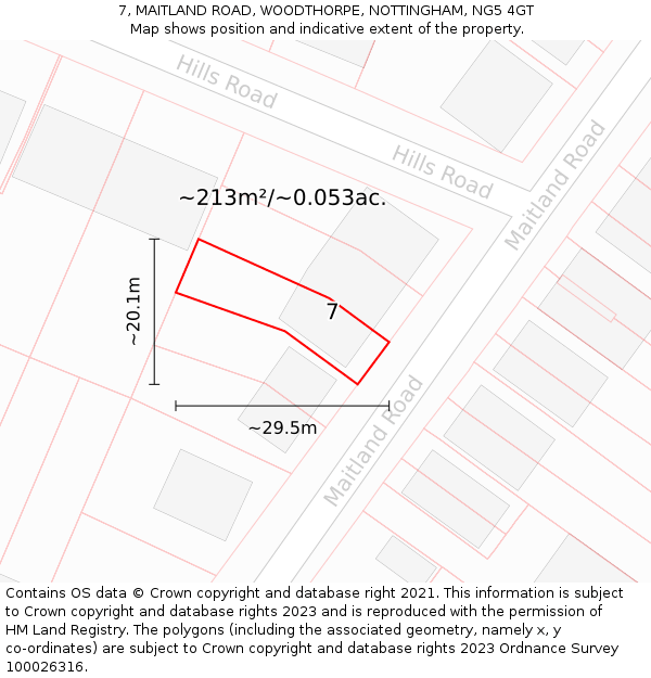 7, MAITLAND ROAD, WOODTHORPE, NOTTINGHAM, NG5 4GT: Plot and title map