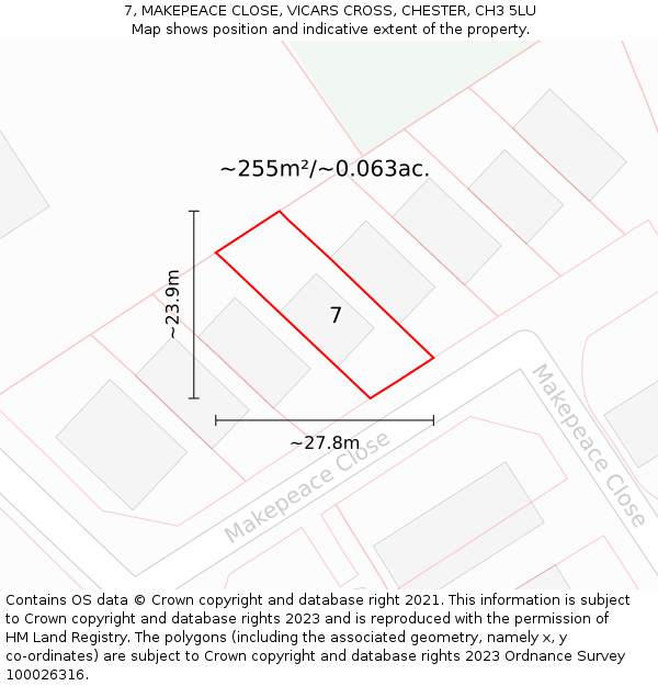 7, MAKEPEACE CLOSE, VICARS CROSS, CHESTER, CH3 5LU: Plot and title map