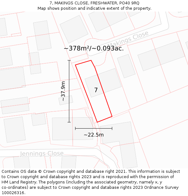 7, MAKINGS CLOSE, FRESHWATER, PO40 9RQ: Plot and title map