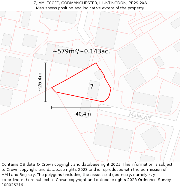 7, MALECOFF, GODMANCHESTER, HUNTINGDON, PE29 2XA: Plot and title map