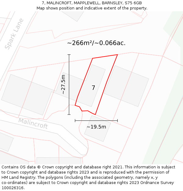 7, MALINCROFT, MAPPLEWELL, BARNSLEY, S75 6GB: Plot and title map