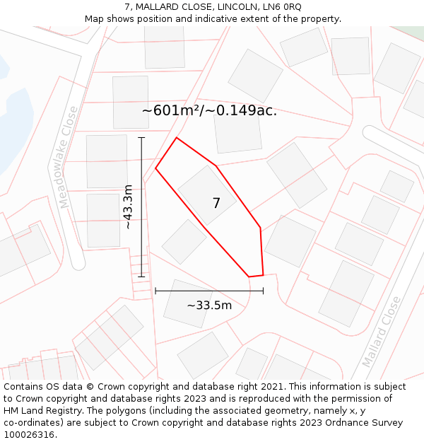 7, MALLARD CLOSE, LINCOLN, LN6 0RQ: Plot and title map