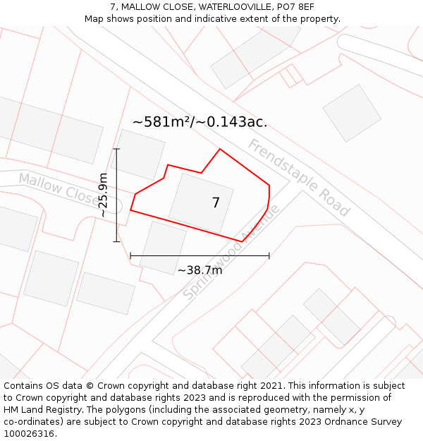 7, MALLOW CLOSE, WATERLOOVILLE, PO7 8EF: Plot and title map