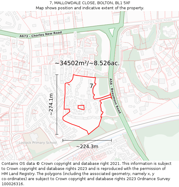 7, MALLOWDALE CLOSE, BOLTON, BL1 5XF: Plot and title map