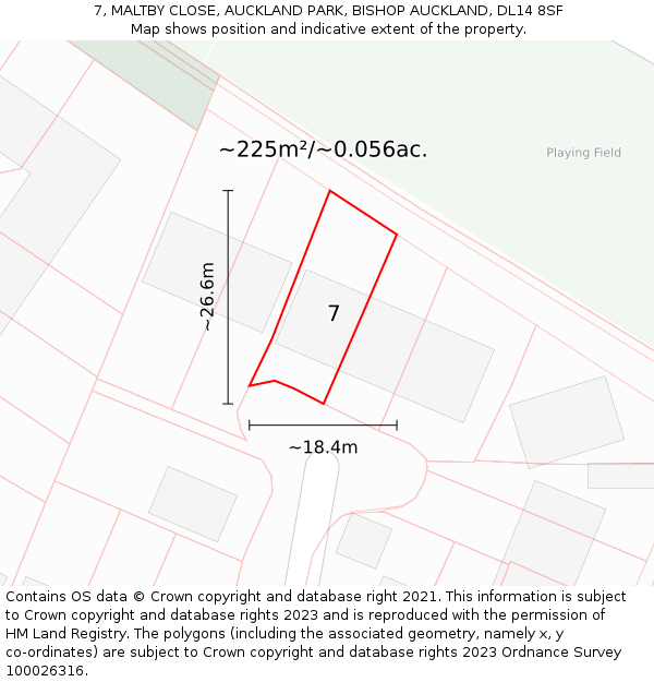 7, MALTBY CLOSE, AUCKLAND PARK, BISHOP AUCKLAND, DL14 8SF: Plot and title map