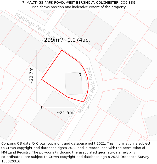 7, MALTINGS PARK ROAD, WEST BERGHOLT, COLCHESTER, CO6 3SG: Plot and title map