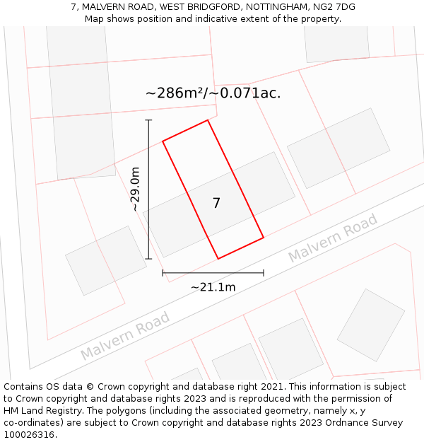 7, MALVERN ROAD, WEST BRIDGFORD, NOTTINGHAM, NG2 7DG: Plot and title map