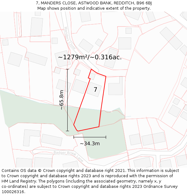 7, MANDERS CLOSE, ASTWOOD BANK, REDDITCH, B96 6BJ: Plot and title map