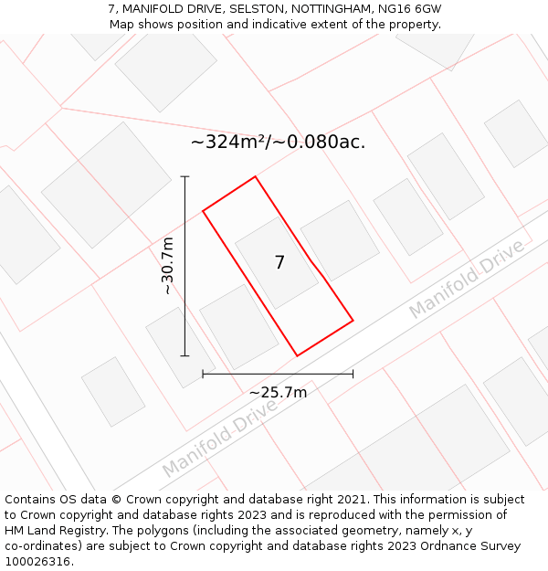 7, MANIFOLD DRIVE, SELSTON, NOTTINGHAM, NG16 6GW: Plot and title map