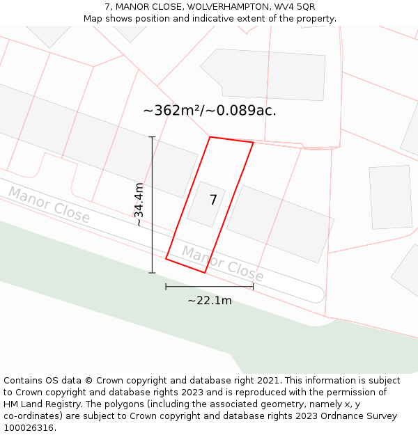 7, MANOR CLOSE, WOLVERHAMPTON, WV4 5QR: Plot and title map