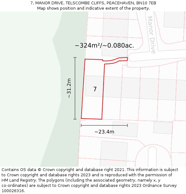 7, MANOR DRIVE, TELSCOMBE CLIFFS, PEACEHAVEN, BN10 7EB: Plot and title map