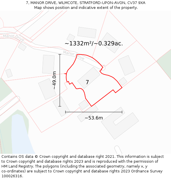 7, MANOR DRIVE, WILMCOTE, STRATFORD-UPON-AVON, CV37 9XA: Plot and title map