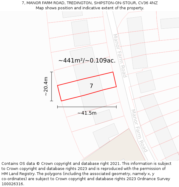 7, MANOR FARM ROAD, TREDINGTON, SHIPSTON-ON-STOUR, CV36 4NZ: Plot and title map