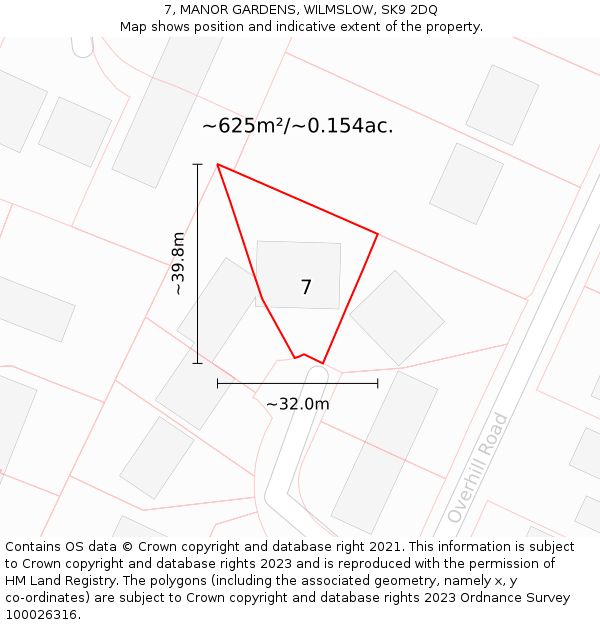 7, MANOR GARDENS, WILMSLOW, SK9 2DQ: Plot and title map