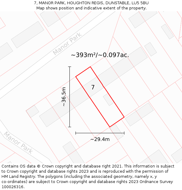 7, MANOR PARK, HOUGHTON REGIS, DUNSTABLE, LU5 5BU: Plot and title map