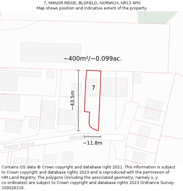 7, MANOR RIDGE, BLOFIELD, NORWICH, NR13 4PN: Plot and title map