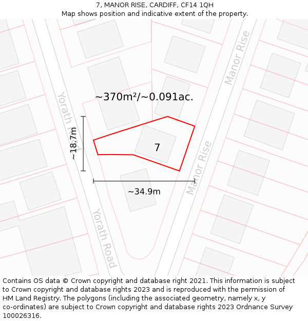 7, MANOR RISE, CARDIFF, CF14 1QH: Plot and title map