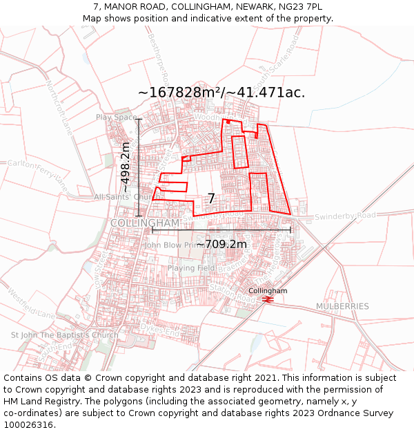7, MANOR ROAD, COLLINGHAM, NEWARK, NG23 7PL: Plot and title map