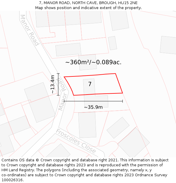 7, MANOR ROAD, NORTH CAVE, BROUGH, HU15 2NE: Plot and title map